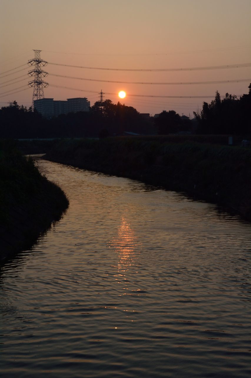 川面に映える夕日